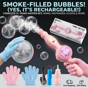 2026 Trendy Smoke Bubble Stick with Nebulizer, Rechargeable Magic Bubble Machine Set, Bubble Blower, Includes Protective Gloves and Bubble Solution, Best Outdoor Toy Gift for Boys and Girls