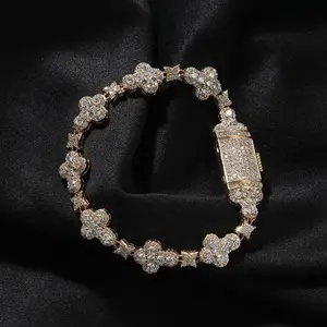 10mm Moissanite Clover Bracelet S925 Silver Iced Out For Men Women Hip Hop Jewelry Diamonds cross star Free ShippinGift