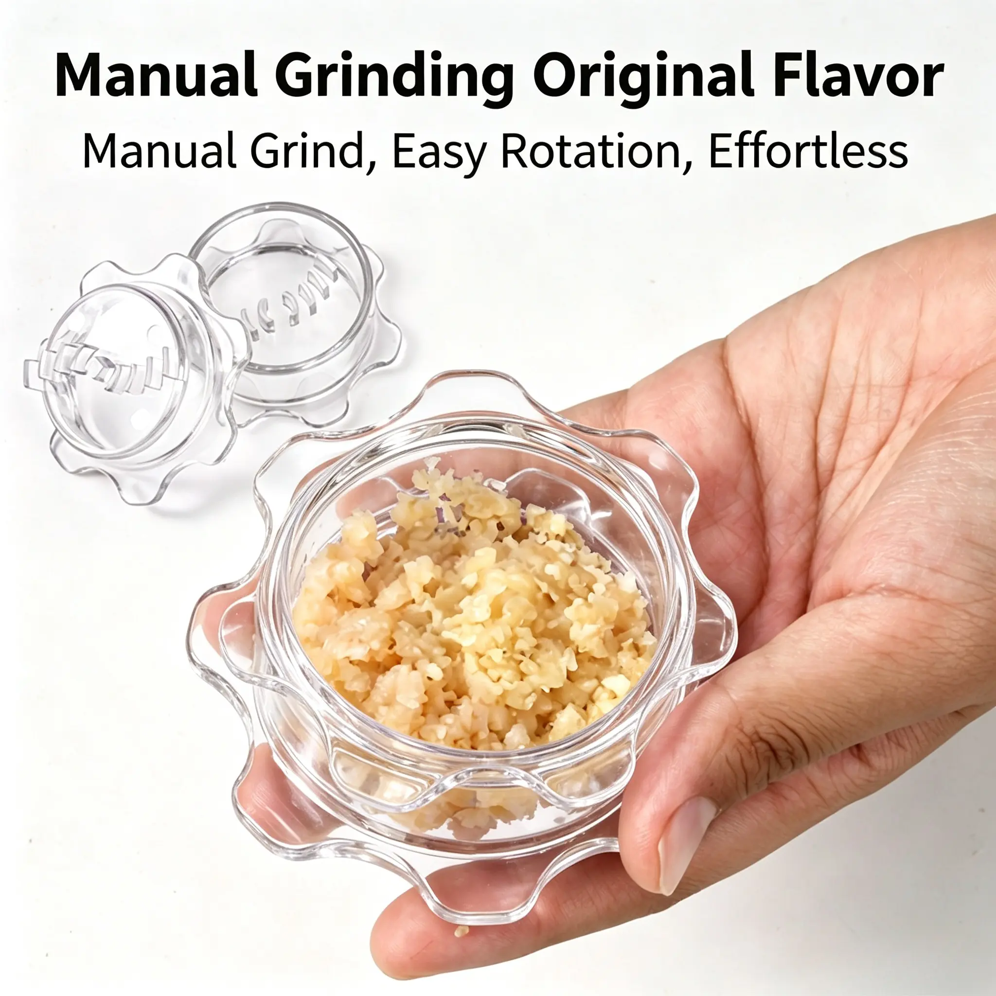 Clear Manual Garlic Twister, Hand Operated Garlic Crusher Grinder Masher, Compact Ginger Chili Vegetable Mincer Herb Spice Nut Mill, BPA-Free Easy Rinse Kitchen Tool for Drawer Storage