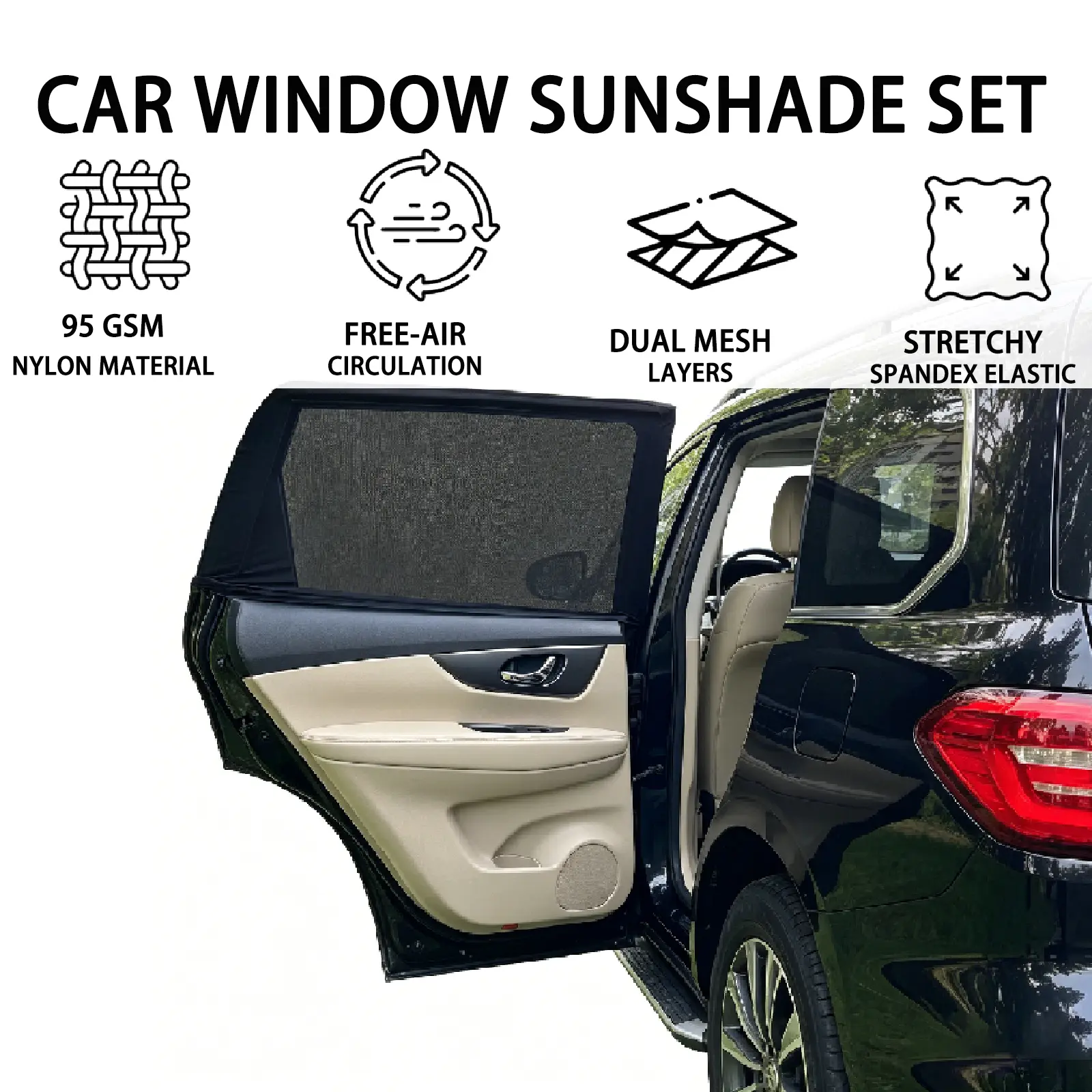 4Pcs Portable Nylon Fabric Car Window Sunshade Set - UV Protection Privacy Screen, Breathable Mesh Mosquito Shield, Front Window Fit for SUV, Truck, Cargo Van Automotive Accessories