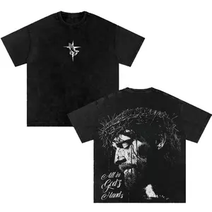 All In God’s Hands Vintage Washed Oversized T-Shirt, Jesus Crown of Thorns Christian Graphic Tee, Faith Streetwear Washed Shirt, Heavy Cotton Religious Apparel, Unisex Gothic Worship Shirt