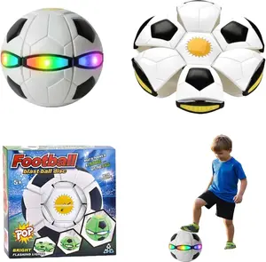 Magic Ball - 2-in-1 Shape-Shifting Magic Bouncing Ball with 6 LED Lights, Flying Saucer Disc, Impact-Activated Light Up Toys for Indoor & Outdoor Play, Frisbees for Kids (Soccer Pattern)