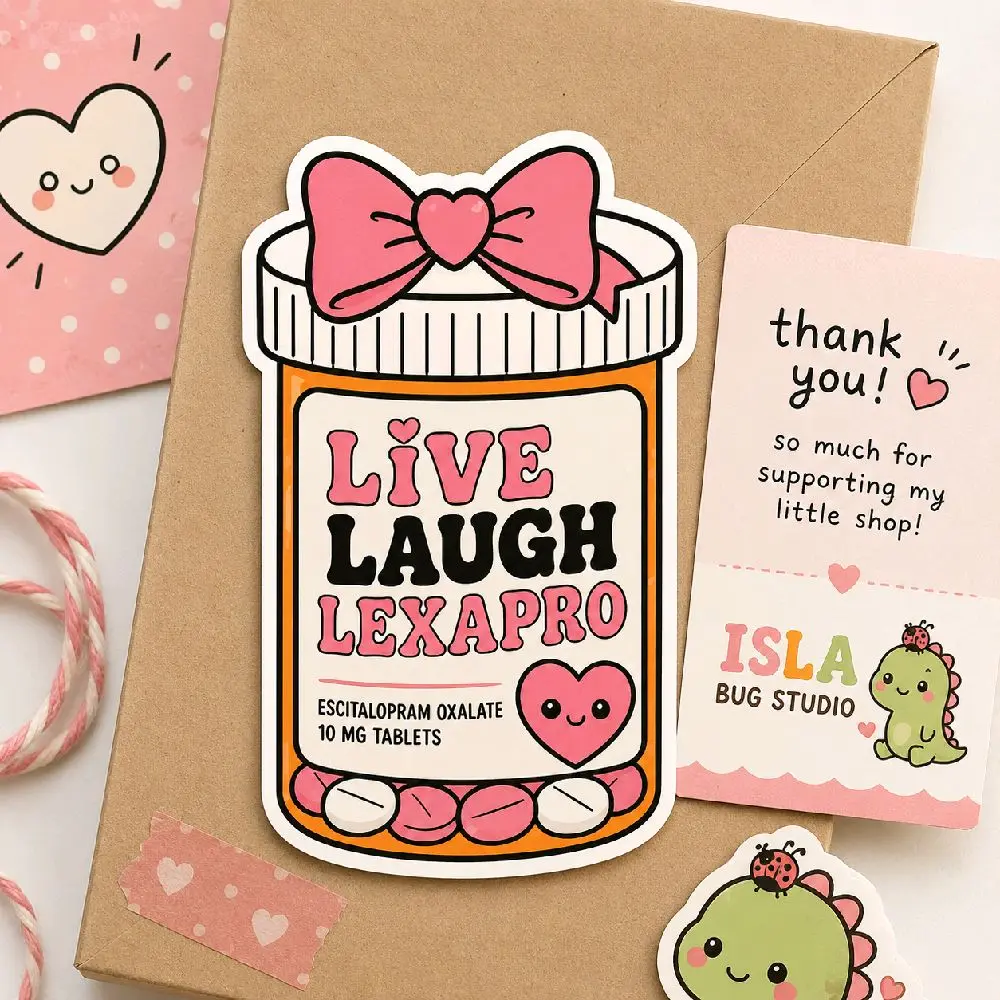 Funny Mental Health Vinyl Sticker, Live Laugh Lexapro Design for Pill Bottles, Anxiety Relief Emotional Support for Nurses & Therapy Use
