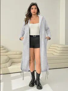 Long Sporty Windbreaker Jacket with Zipper, Hooded Long Sweatshirt, Casual Tall Look, Essential for Spring and Fall, Youthful and Stylish Style