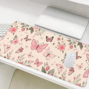 Floral & Butterfly Pattern Mouse Pad, 1 Count Rectangle Gaming Mouse Pad, Non-Slip Rubber Base Stitched Edge Desk Keyboard Mat, Cute Desk Accessories for Home Office Game Room