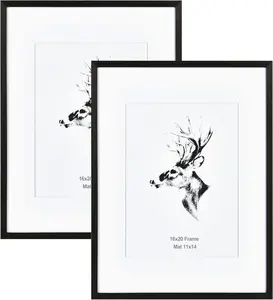 Black  16x20 Picture Frame Matted to 11x14 Set of 2, Solid  Black Poster Frame 16 by 20 inches, Wall Gallery Frames for Wall Mounted (2 pack, Black)