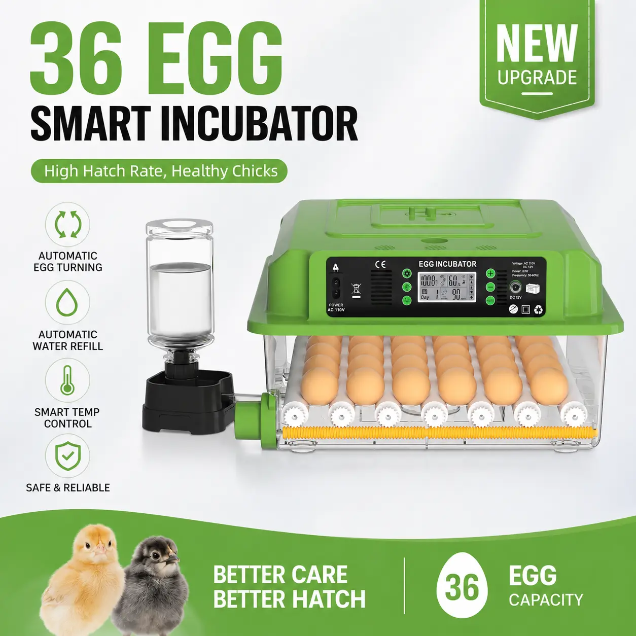 Automatic 16/36 Egg Incubator for Hatching - Smart Hatcher with Auto Egg Turning & Constant Humidity, Universal Poultry Breeding Machine