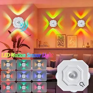 4-Head LED Motion Sensor Wall Light, Four-Sided Illumination Night Light, Rechargeable LED Wall Light, RGB/Three Color Gradient Environmental Light, Dimmable Indoor Light, LED Step Light, Suitable for Entrances, Bedside, Desk, Nightlight For Bedroom