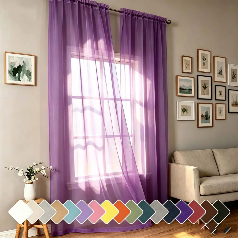 Set of 2 Solid Color Sheer Rod Pocket Curtains, Light-Transmitting Elegant Drapes, Curtains for Bedroom, 52x84 in & 52x63/96 in Sizes, White - Home & Kitchen Textiles
