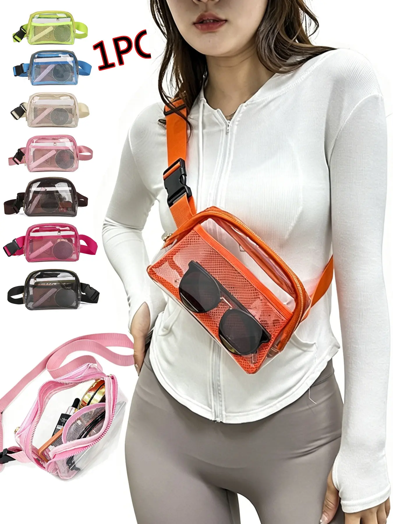 Transparent Crossbody Chest Bag, Large Capacity Transparent Waist Pack, Women's Concert Workout Travel Approved Bag, Trendy Aesthetic Bag, Zipper Fanny Pack, Zipper Belt Bag, Zipper Bumbag