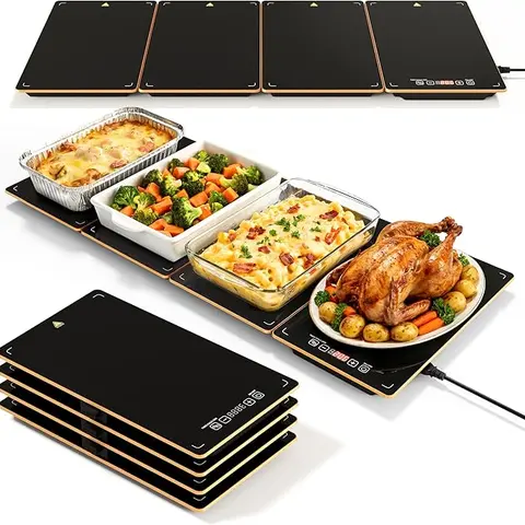 Electric Food Warming Tray for Parties Buffet, 4-in-1 Food Warmer with Precise Temp Control & Timer, 35"x15" Modular Buffet Warming Plate for Catering & Family Gatherings，Thanksgiving Gathering，thanksgiving gift，Christmas Party，Black Friday Gifts