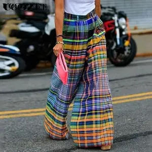 Women's loose wide leg checkerboard printed casual pants with checkered printed bottoms(Sheet)