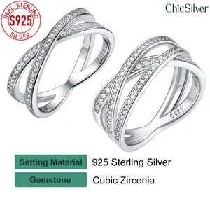 ChicSilver S925 Sterling Silver Cross Ring Dainty Daily Minimalist Simple Casual Sparkling Eternity Cross Ring 925 Sterling Silver Cubic Zirconia Engagement Wedding Band Ring for Women