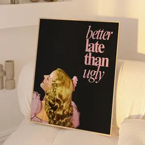 Unframe Better Late Than Ugly Printable Retro Woman Vintage Poster Aesthetic Apartment Decor Trendy Eclectic Print Bathroom Poster Wall Art Funny