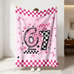 1 piece 67 hot stem pink black star bow with pink and white checkerboard element flowers soft and comfortable boys and girls bedroom living room sofa cover blanket camping blanket Plaid Pattern Blanket