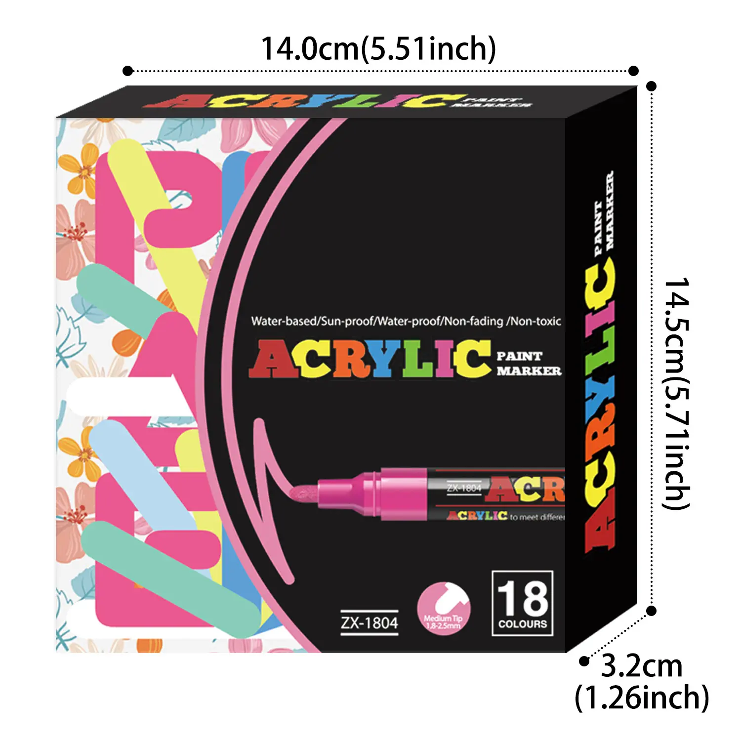 18 Color Vibrant Acrylic Markers Set, Paint Pens Markers, Quick Dry Gradient Colors, Ideal for Rock Painting, Paper, Skateboard Decor, School Supplies