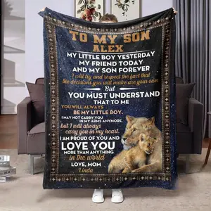 Lion Pattern To My Son Letter Blanket,  1 Count Soft and Comfortable Air-conditioned Room Throw, Warm Nap Blanket for Home, Office, Outdoor Camping