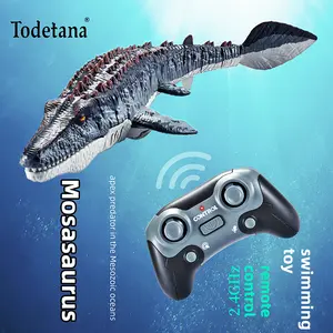 2.4GHz RC Mosasaurus Toy – Back Water Spray & Cool Lights with Realistic Tail Swing, Dual Propeller Drive, Gray/Black Design, Perfect for Aquatic Adventures, Best for Holiday and Birthday Gifts
