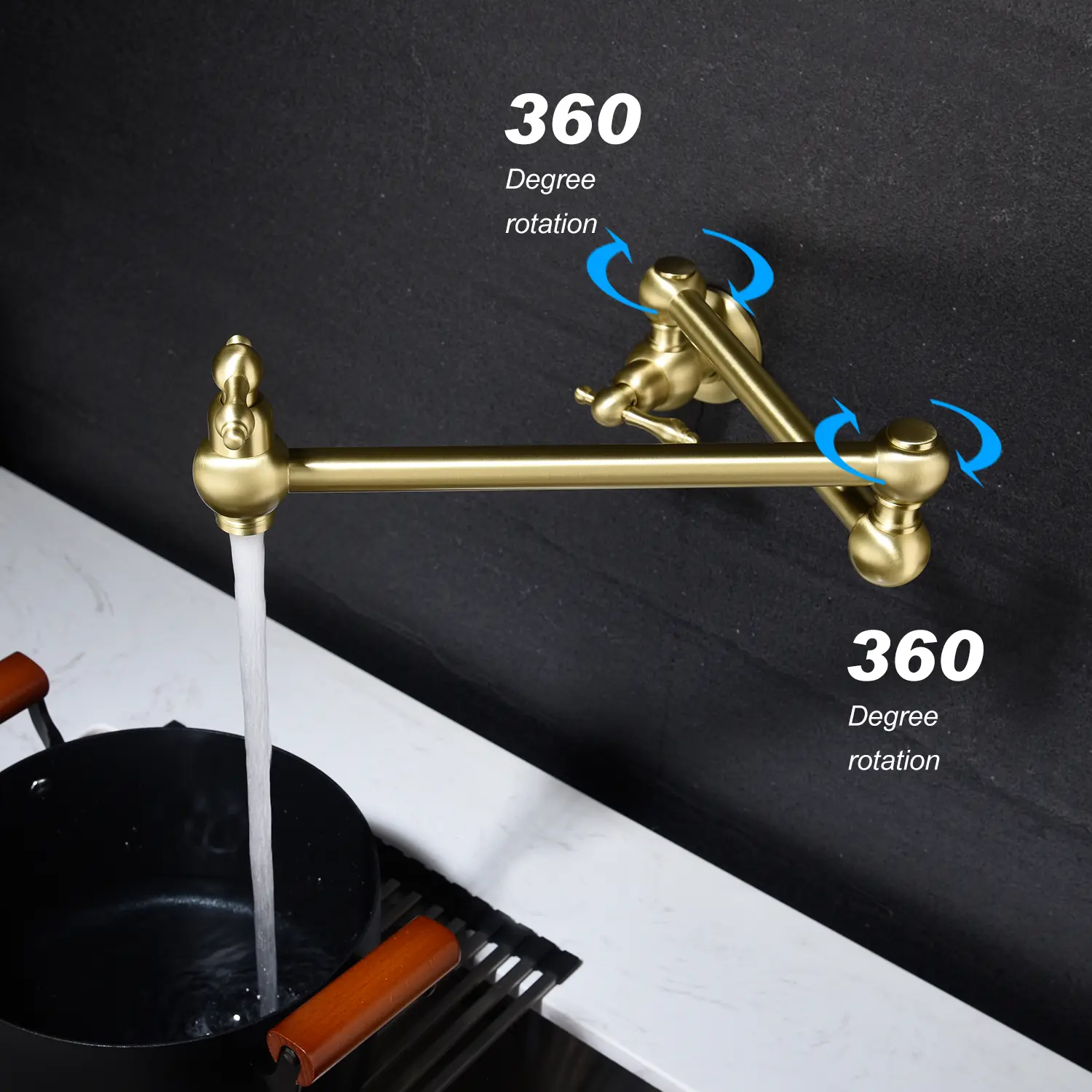 Wall Mount Pot Filler Faucet, Swivel Foldable Arm Double-Handle Stove Tap, Anti-Rust Kitchen Faucet with Splash-Free Aerator for Cooking Stations