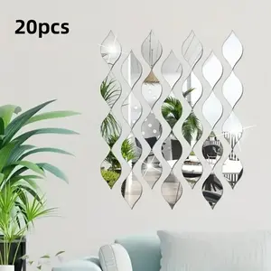 20pcs Moroccan Style Water Drop Decorative Mirror Wall Stickers Set, Self-Adhesive DIY Wall Decor, Door Decor, Bathroom Decor, Living Room Decor