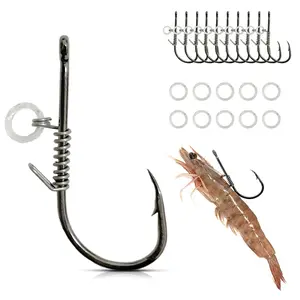 Fishing Live Shrimp Holder Hook Set - Carbon Steel 3X Corrosion Resistant Holds for Snnok, Tarpon, Catfish, Snapper, Includes 10pcs Holds & 10pcs Extra Rubber Rings