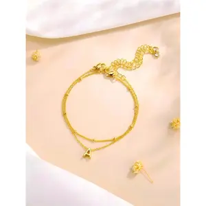 Elegant Alphabet Gold Chain Bracelets Set, Letter Link Bracelet, Az Selection, Casual Style Jewelry Gift, All Seasons Wear, Random Bead Count