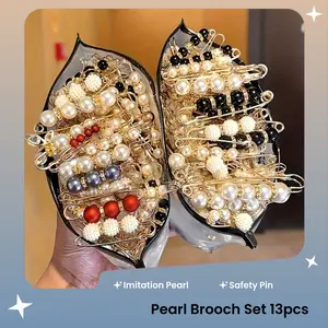 13/23/53PCS pearl brooch, clothing dress decoration, no need for sewing sweater shawl safety pin cardigan collar safety pin, suitable for women's imitation pearl pants tightener, mixed style Adjustable Clips Fashion Accessory pins Jewelry