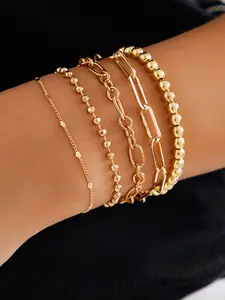 Fashion Simple Chain Bracelet & Beaded Bracelet, Summer 2024 Bangles Bracelets, Casual Stackable Matching Bracelet, Trendy All-match Jewelry, Streetwear Accessories As Friendship Bracelets, for Fall