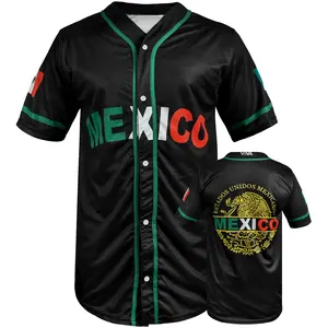 Young& Habit Mexico Baseball Jersey - Black Mexico Baseball Button Down Jersey Shirts mexico jerseys shirts latinas mexican jersey camisa de