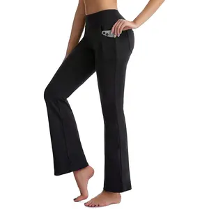 Flare Leggings for Women, Bootcut Yoga Pants with Pockets, Tummy Control Workout Pants Non-See-Through