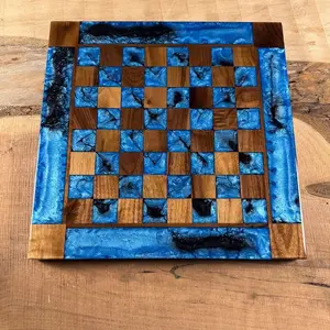 Caribbean Blue Black Onyx Walnut Chess Board (INCLUDES PIECES)