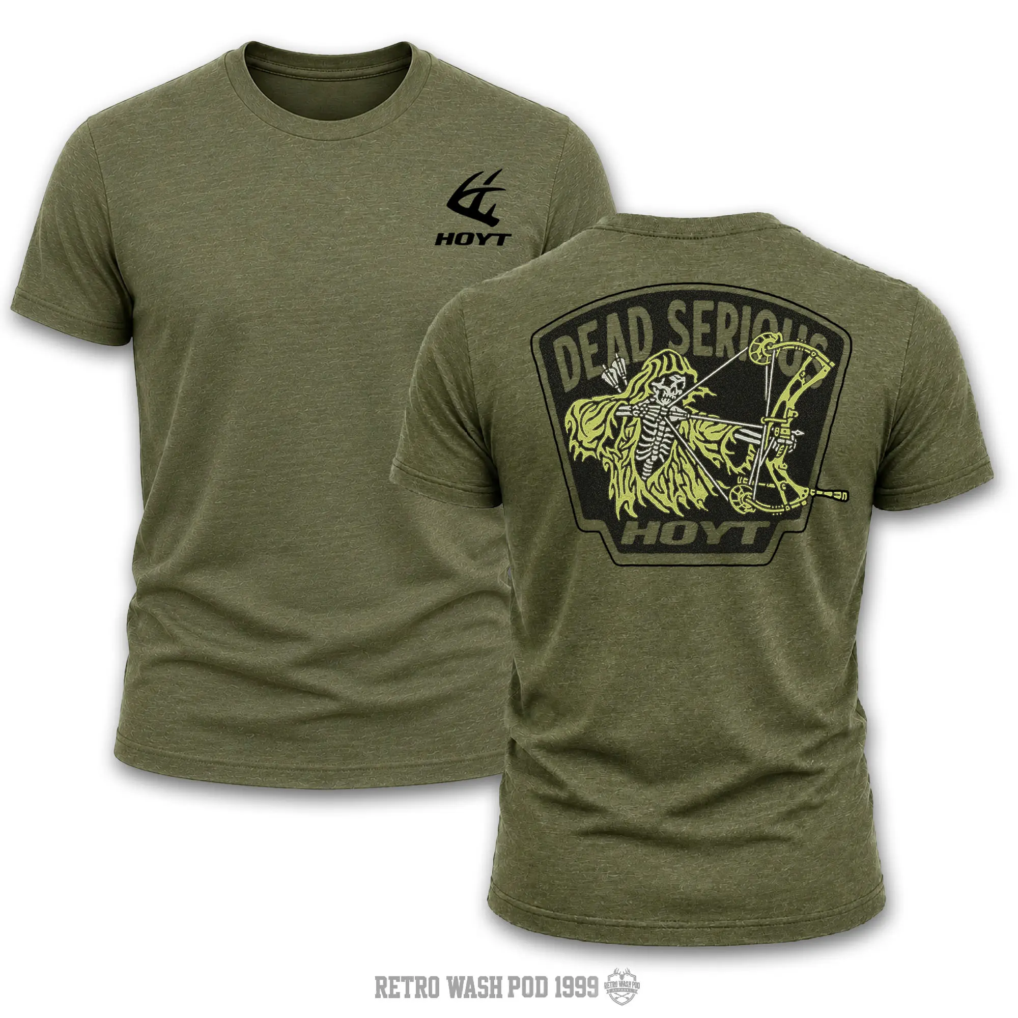 Hoyt Archery Outdoor Dead Serious Men's Shirt, Hunting T-shirt, Crew Bowhunting Shirt, Deer Skull Archery Tee, Archery Tactical Gear, Unisex Short Sleeve Casual 100%, Outdoor Gift For Men, Made In USA.