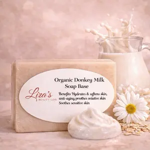 Liza's Beauty Line Organic Donkey Milk Soap Base - Hydrates Soft Skin, Anti-Aging, All Skin Types, Handcrafted Quality