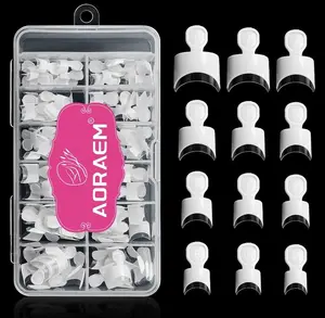 AORAEM White French Nail Tips 120 PCS Short French Style Acrylic Nail Tip 12 Sizes False Nails Clear and White Press on Nails for Women