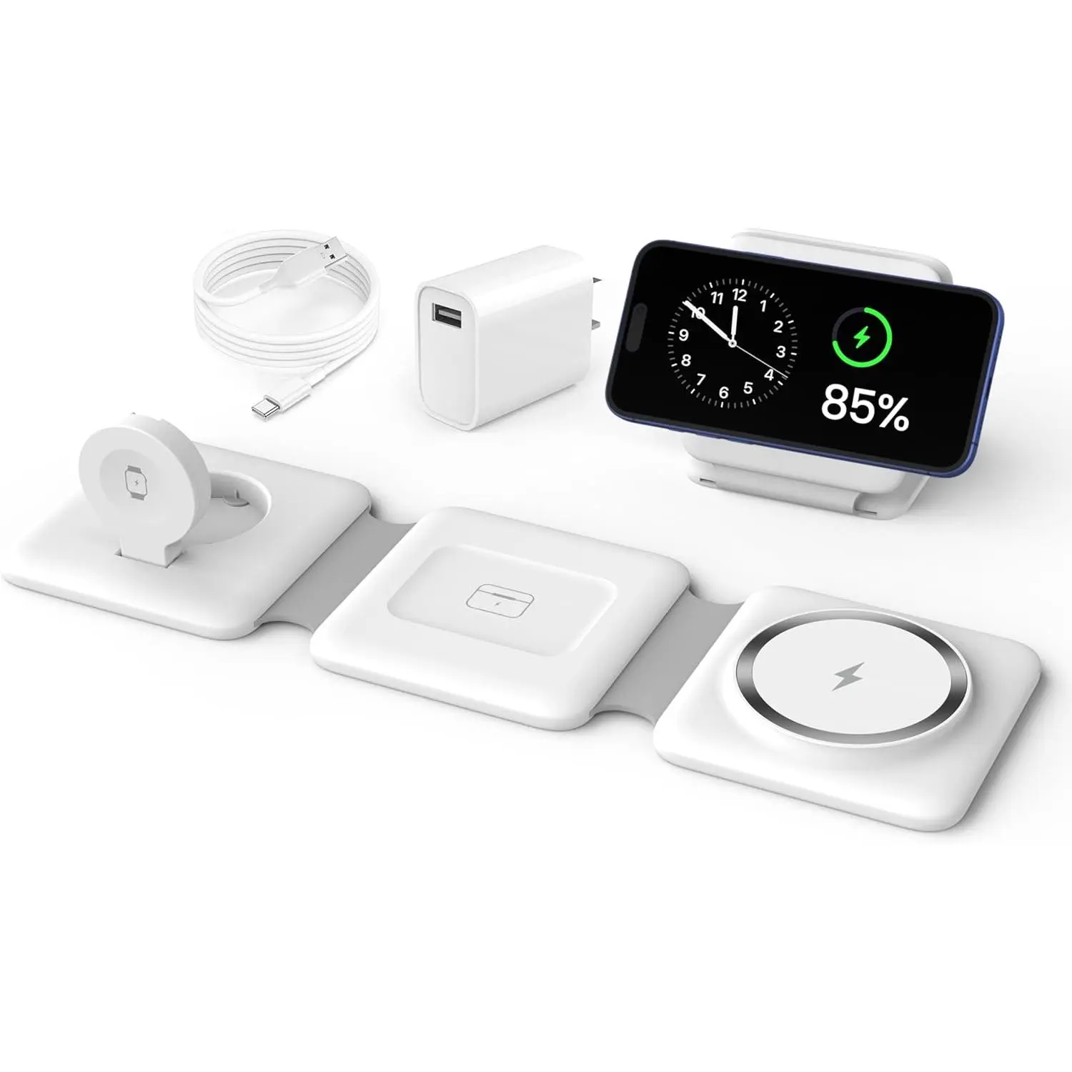 Apple Multi-Device Charging Station - 3-in-1 Foldable Magnetic Wireless Charging Dock - Travel Charging Pad for iPhone 16 15 14 13 12 Pro Max Plus, Watch, and Airpods