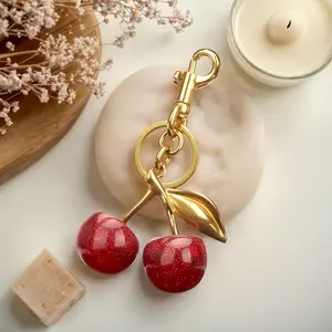Cherry - Shaped Keychain - Add a Cute and Playful Touch to Items Keychain Cherry Bag Charms Purse, Key Chains Women Cute - Personalized Car Keyrings for Leather Handbags, Adorable Add-ons for Your Essentials, Anniversary Wedding Gift