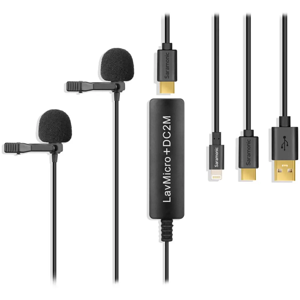 Saramonic LavMicro+DC2M Dual-Head Omnidirectional Lavalier Microphone with Lightning and Headphone Monitoring