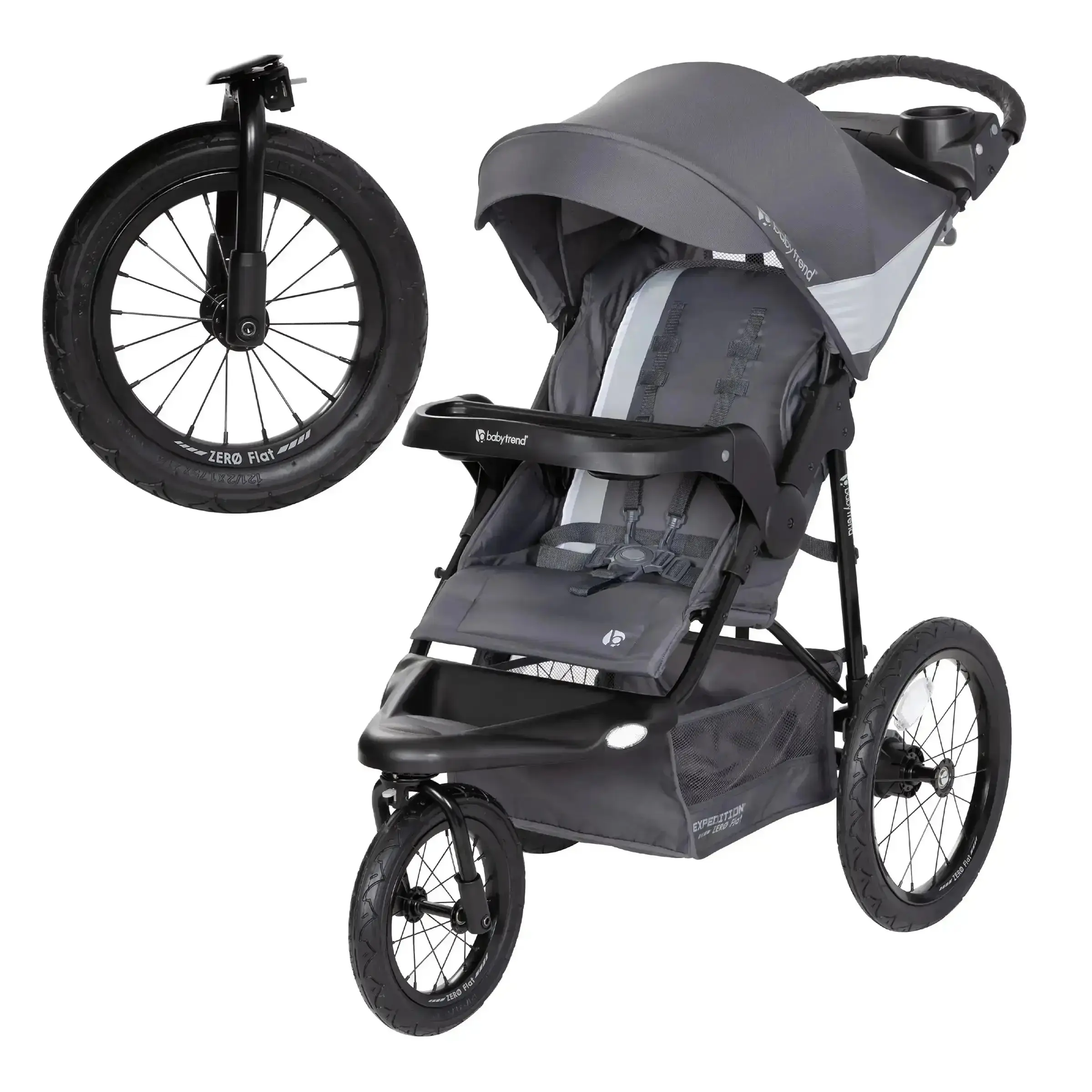 Baby Trend® Dash Grey Expedition® Zero Flat Jogger Stroller w/ LED Lights, Canopy & Basket Baby Trend® Dash Grey Expedition® Zero Flat Jogger Stroller w/ LED Lights, Canopy & Basket