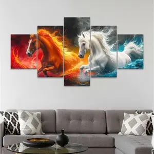 Horse Pattern Canvas Painting, 5 Counts/set Creative Animals Pattern Wall Art, Wall Decor for Home Living Room Bedroom Office, Ornaments