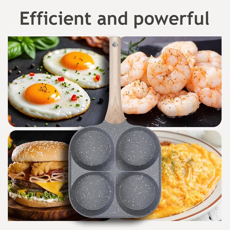 4-Hole Non-Stick Egg Frying Pan with Handle – Multi-Section Omelet & Pancake Skillet, 4-Cup Breakfast Cooker for Eggs, Burgers, Pancakes & Sausage, Compact Induction Compatible Nonstick Kitchen Pan