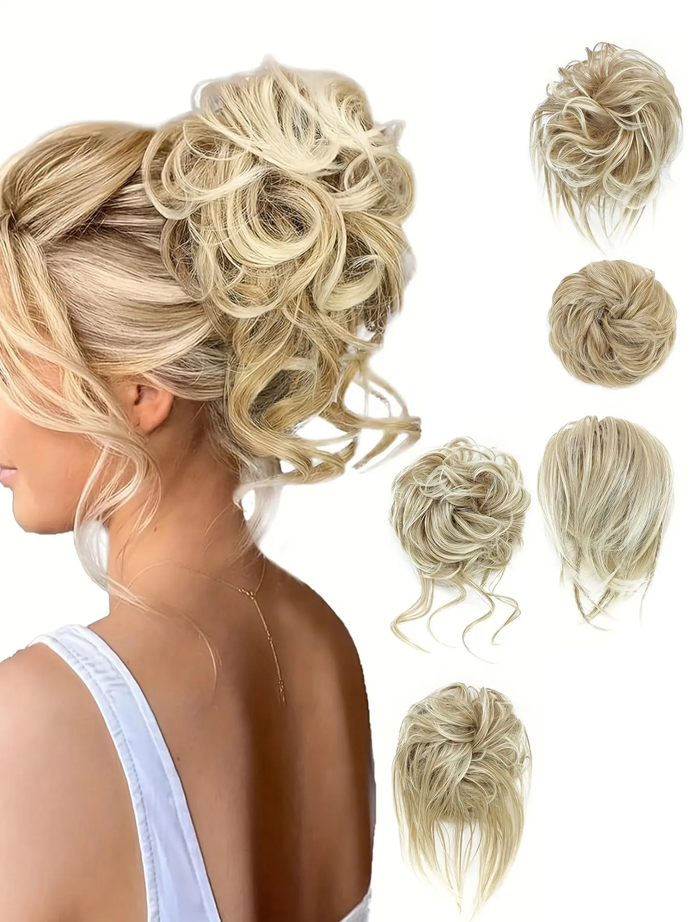 Messy Bun Scrunchies for Women-Pack of 5 Hair pieces with Elastic Band, Large Bun Hairpiece, Wavy Natural Soft Synthetic Hair Scrunchie, Fake Hair, Hair Extensions, Synthetic Soft Hairpieces, Versatile Daily Wear