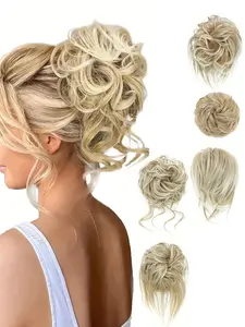Elegant Messy Bun Scrunchies for Women-Pack of 5 Hair pieces for women with Elastic Band, Large Bun Hairpiece, Wavy Natural Soft Synthetic Hair Scrunchie, Women with Hair Updo Hair Extensions, Messy Bun Hair pieces (5 Pieces/Pack), Versatile Daily Wear