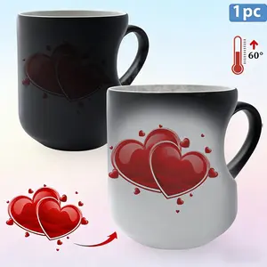 Heart-Shaped Magic Color Changing Ceramic Coffee Mug with Black Heart Design - Thermosensitive from Hot to Cold Drinks, Perfect Mother'S Day or Holiday Gift, White with Red Hearts, Reusable, Hand Wash Only, Drinkware