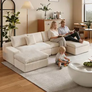 HipyMo  208‘’ U-Shaped Oversized Sectional Boneless Couch  with Chaise & Ottoman, Plush Corduroy Cloud Velvet, No Assembly Required, Ultimate Comfort & Custom Layouts for Living Room