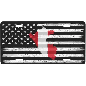 US and Peru Terrain Map License Plate 6x12 Inch Novelty Car Front Tag Decorative Metal Car Plate Vanity Tag