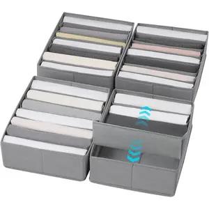 4 Packs T-shirt Drawer Organizers for Clothing with 6 Dividers, 7 Grids Wardrobe Box, DIY Clothes Organizer for Folded Clothes, T-shirt, Legging