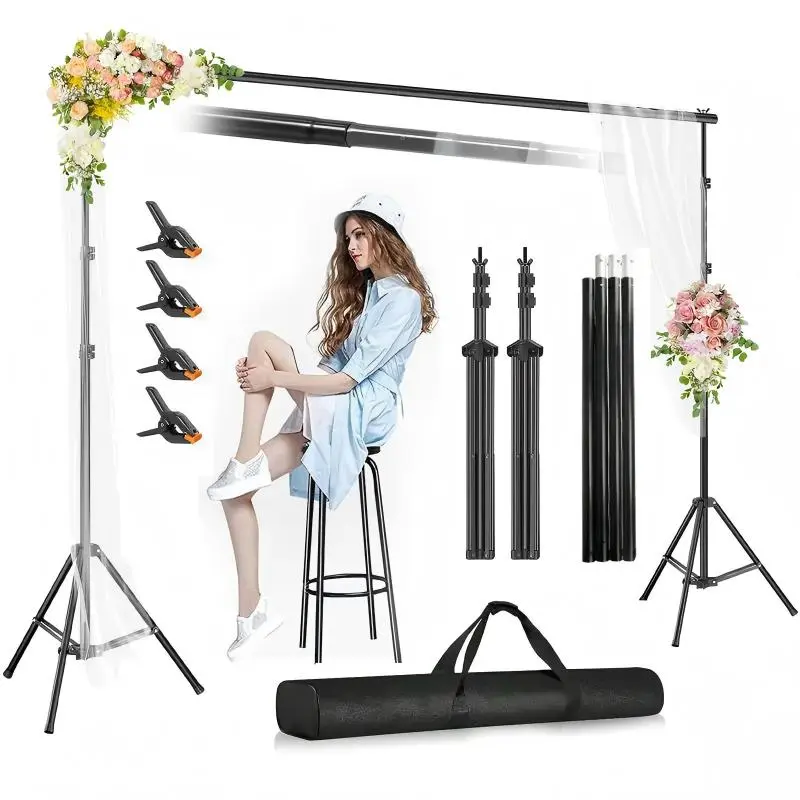 Backdrop Support Stand Kit 10x7ft Adjustable Photography Studio Photo Background Support System with Carrying Bag for Green Screen Muslin