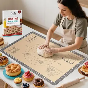 Extra Thick Non Stick Reusable Silicone Baking Mat Dough Rolling Pastry Mat for Cookie Macaron Bread Pizza, 10 Quick Recipes & Tutorial Video Included