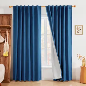 Linen Blend 100% Blackout Curtains – Thermal Insulated & Noise Reducing Drapes with Grommet & Back Tab for Complete Light Blocking & Privacy (Deconovo)