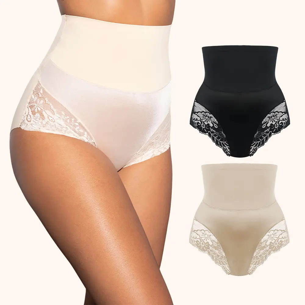 LILYLOVE High Waisted Tummy Control Panties with Elastic Panel - Seamless Anti-Roll Shaping Underwear for Women - Firm Control Body Shaper Briefs - Smooth Lace Butt Lifter Panties Everyday Slimming Knickers shorts sculpt